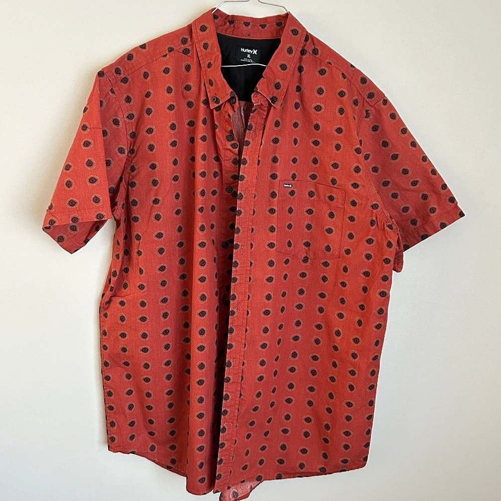 Men's HURLEY S/S Printed Button-down Shirt Rust Color SZ XL Mint Condition